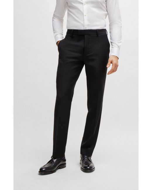 Pantalon Regular en laine vierge stretch Boss pour homme en coloris Black