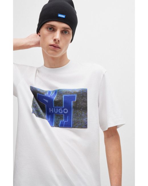 HUGO Regular-fit T-shirt Van Katoenen Jersey Met Logo-artwork in het White voor heren