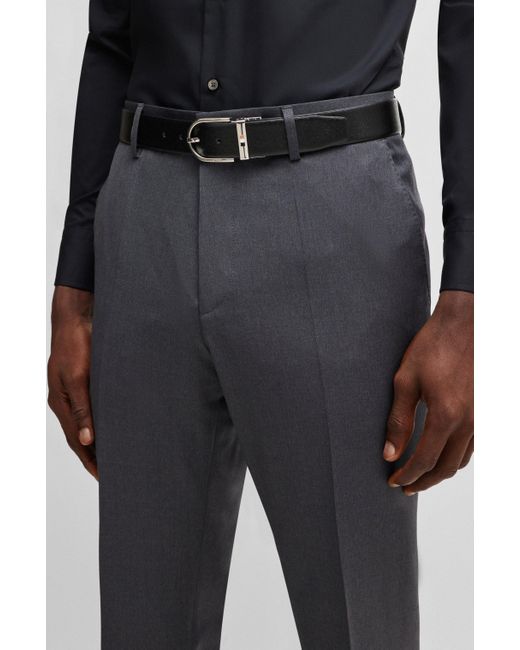 Boss Black Reversible Italian-leather Belt With Signature-stripe Keeper for men