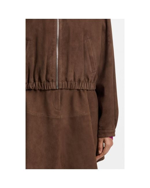 HUGO Brown Suede Jacket With Gathered Hem