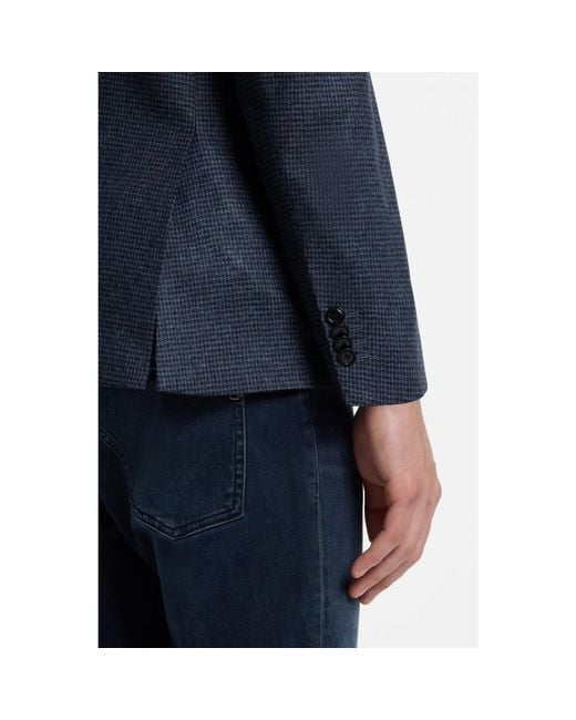Boss Blue Patterned Slim-Fit Blazer for men