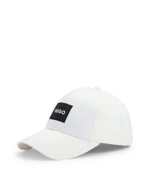 HUGO White Cotton-twill Cap With Logo Label
