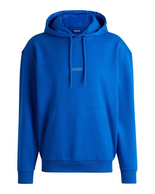 HUGO Blue Cotton-terry Hoodie With Outline Logos for men
