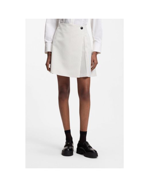 HUGO White Faux-Wrap Mini Skirt With Pinstripe