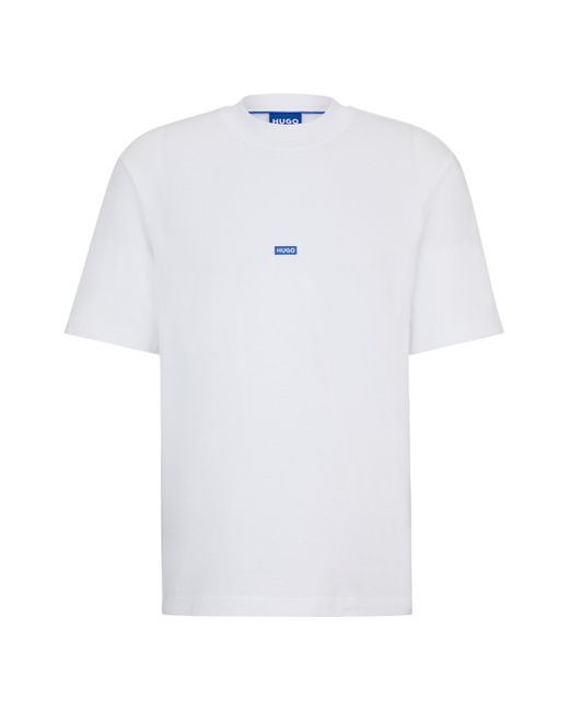 HUGO White Cotton-jersey T-shirt With Blue Logo Patch for men
