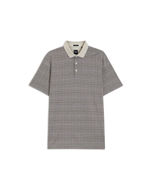 Boss Gray Mercerised-Cotton Polo Shirt With Grid Pattern for men