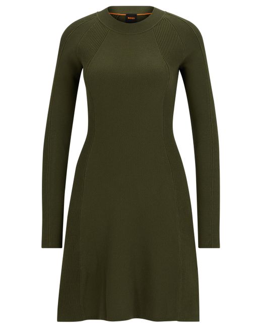 Boss Green Slim-fit Long-sleeved Dress With Mixed Structures