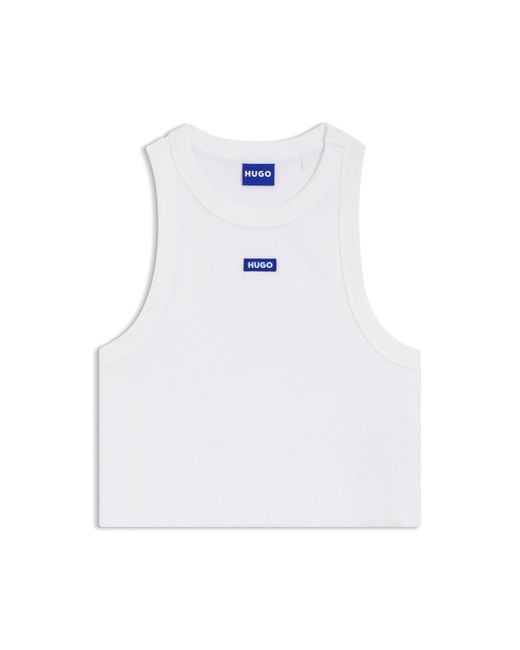 HUGO White Cropped Stretch-Cotton Tank Top With Logo Label