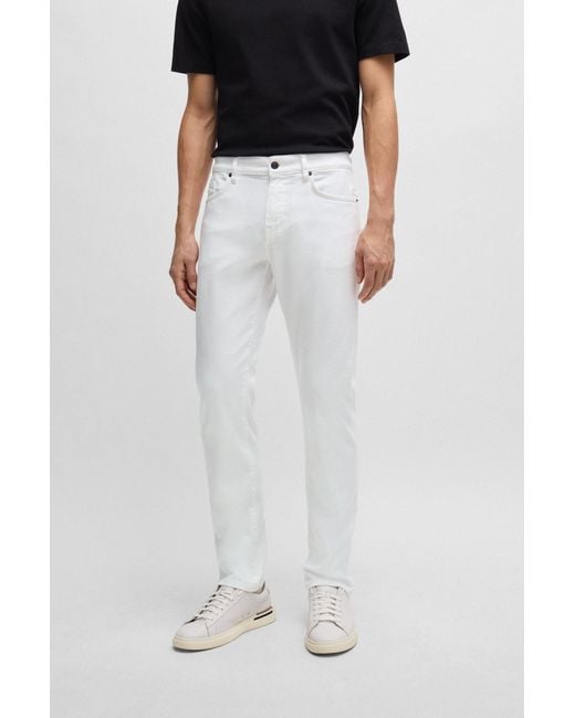 Boss Black Slim-fit Jeans In White Cashmere-touch Denim for men