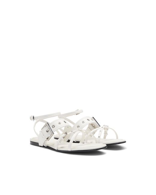 HUGO White Leather Sandals With Metallic Eyelets And Studs