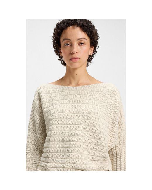 Boss Natural Cotton-Blend Knitted Sweater With Mixed Structures