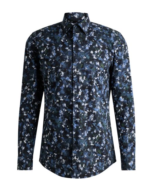 Boss Bedrucktes Slim-Fit Hemd aus elastischer Baumwoll-Popeline in Blue für Herren