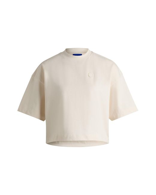 HUGO Natural Cropped T-shirt In Cotton Jersey With Logo Badge