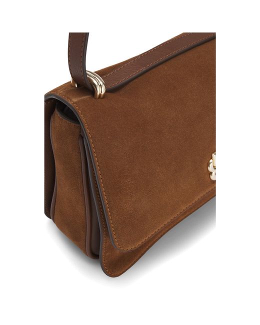 Boss Brown Suede Crossbody Bag With Double B Monogram