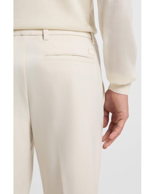 Boss Slim-Fit Broek Van Geborsteld Materiaal Met Visgraatpatroon in het White voor heren