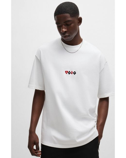 HUGO T-Shirt aus Baumwoll-Jersey mit Spielkarten-Artwork in White für Herren