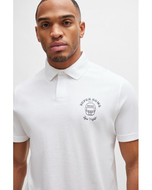 Boss White X Nfl Cotton Polo Shirt With Metallic Print for men