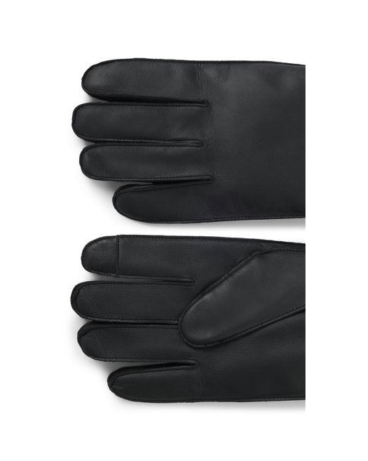 Boss Black Touch-Tech Leather Gloves With Metal Logo Detail for men