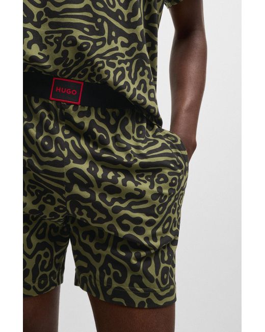 HUGO Green Stretch-cotton Pyjama Shorts With Seasonal Pattern for men