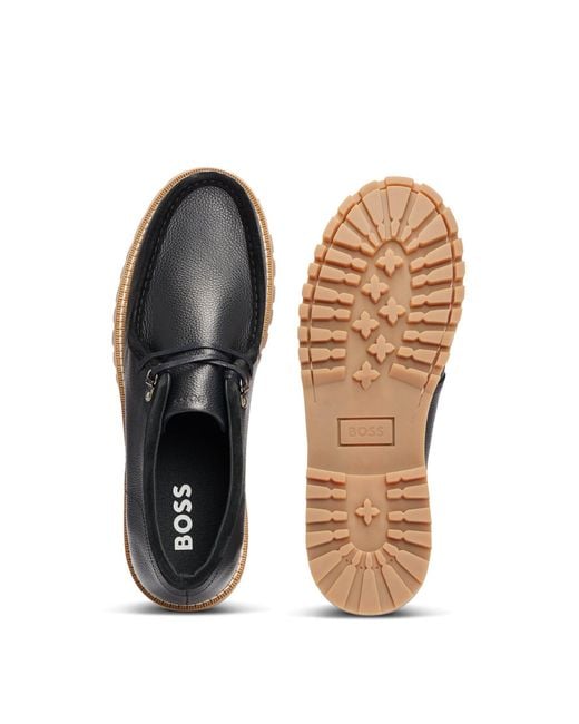 Boss Black Grained-leather Desert Boots With Rubber-lug Outsole for men