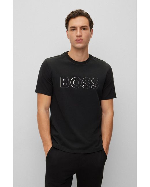 BOSS by Hugo Boss Black Brushed Cotton-jersey T-shirt With Dynamic Logo Print for men
