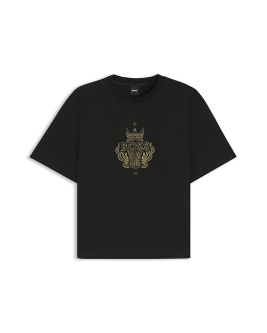 Boss T-Shirt Van Katoenen Jersey Met Logo-Artwork in het Black voor heren