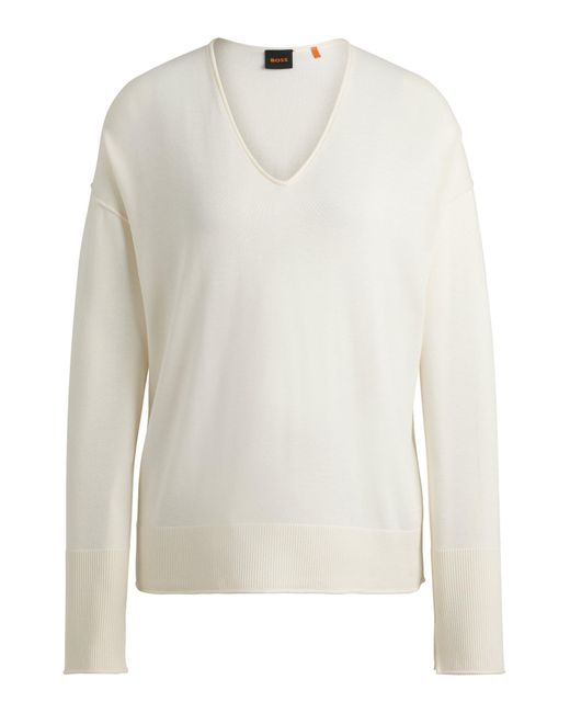 Pull Regular à col V Boss en coloris White