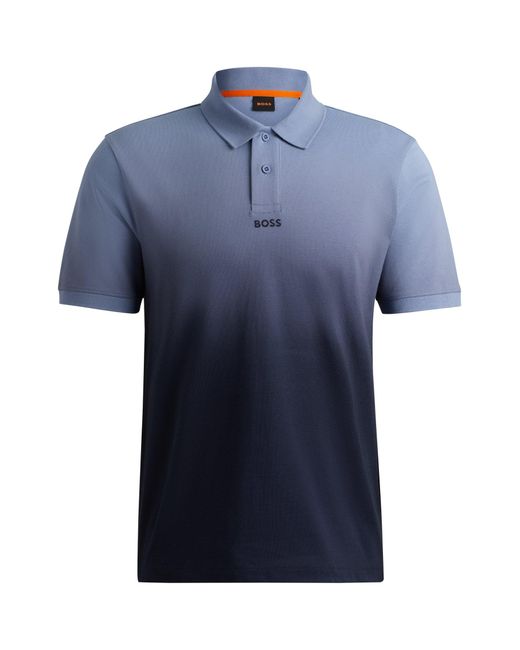 Boss Blue Cotton-piqué Polo Shirt With Dip-dye Finish for men