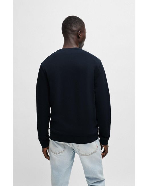 Boss Blue Cotton-terry Relaxed-fit Sweatshirt With Logo Patch for men
