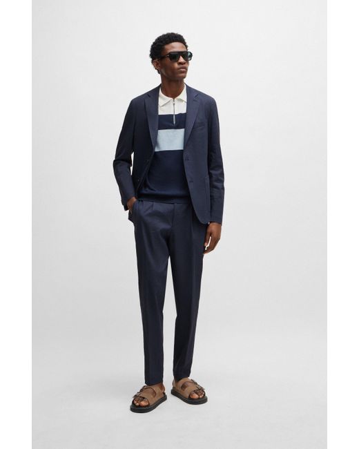 Boss Black Zip-neck Polo Sweater In A Linen Blend for men