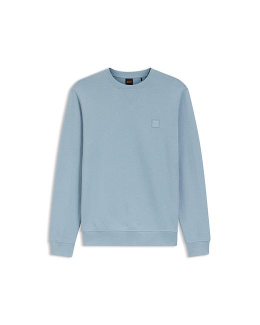 Boss Blue Cotton-Terry Sweatshirt With Logo Patch for men