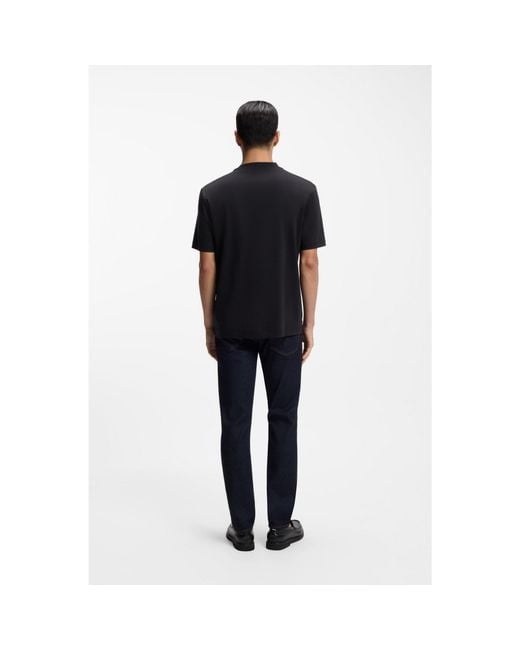 Boss Black Cotton T-Shirt With Double-B-Monogram Badge for men