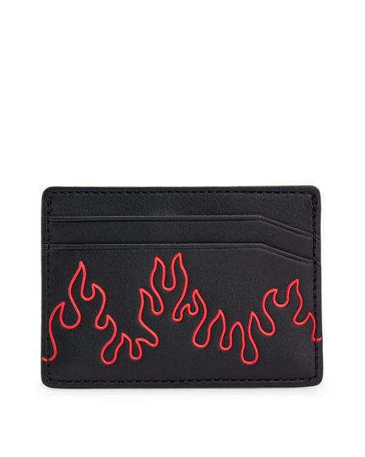 HUGO Black Faux-leather Card Holder With Flame Artwork for men