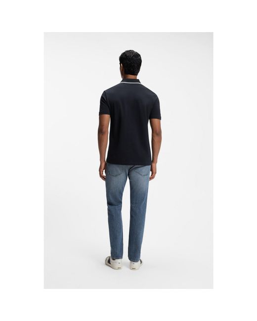 Boss Blue Cotton-Piqué Polo Shirt With Contrast Collar Stripe for men