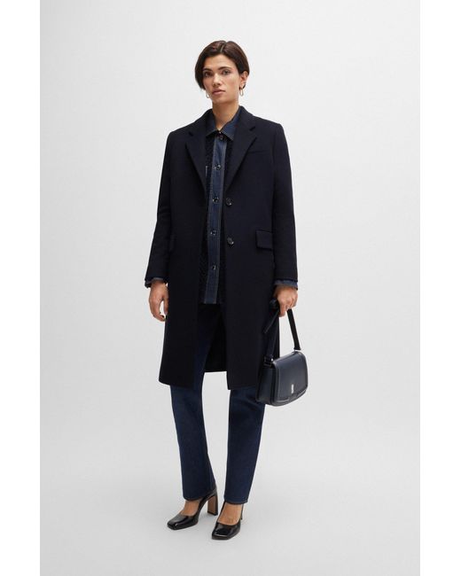 Boss Blue Slim-fit Coat In Virgin Wool And Cashmere