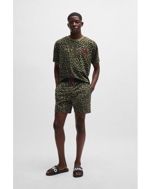 HUGO Green Stretch-cotton Pyjama Shorts With Seasonal Pattern for men