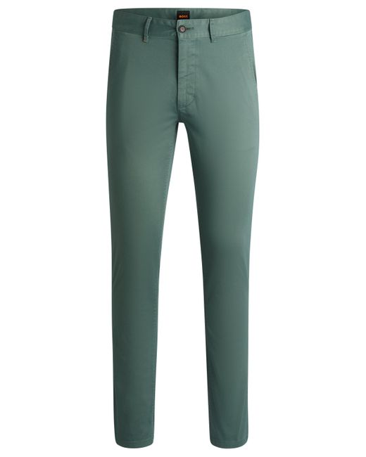 Boss Green Slim-fit Chinos In Stretch-cotton Satin for men