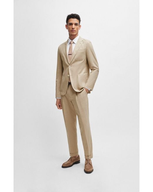 Boss Natural Slim-fit Suit In Melange Virgin Wool And Silk for men