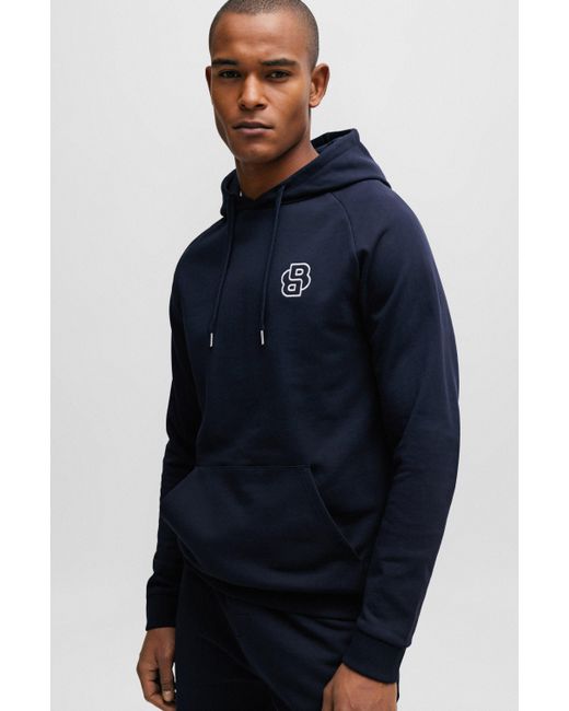 Boss Blue Cotton-terry Regular-fit Hoodie With Double Monogram for men