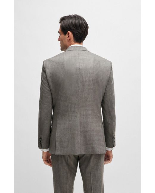 Boss Gray Slim-fit Suit In Micro-patterned Stretch Wool for men