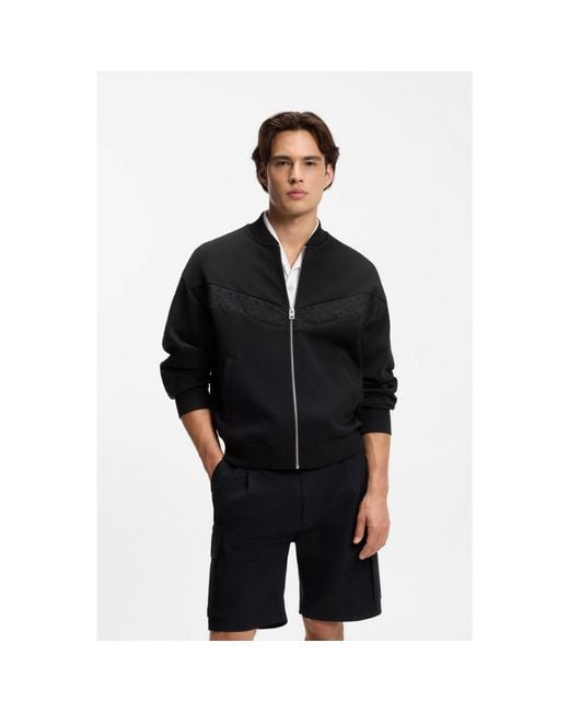 HUGO Black Cotton-Blend Jacket With Broderie Stripes for men