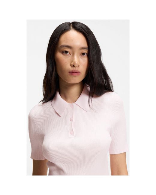 Boss White Rib-Knit Polo