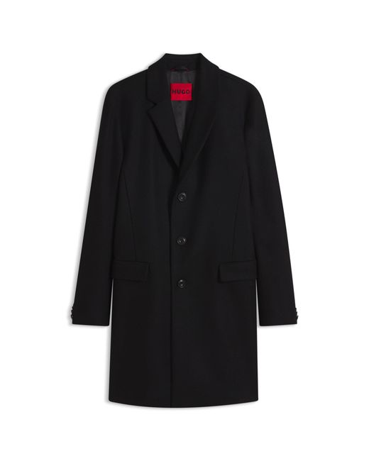 HUGO Black Slim-Fit Coat With Three-Button Closure for men