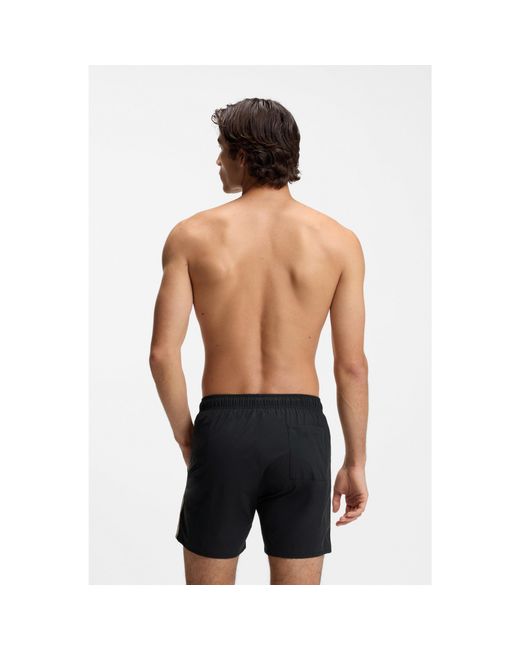 Boss Black Swim Shorts With Signature Stripe And Logo for men
