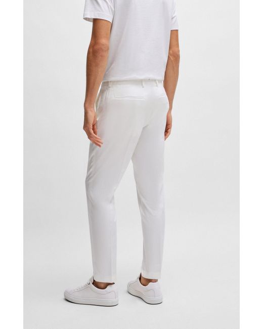 Boss White Slim-fit Trousers In Cotton, Silk And Stretch for men