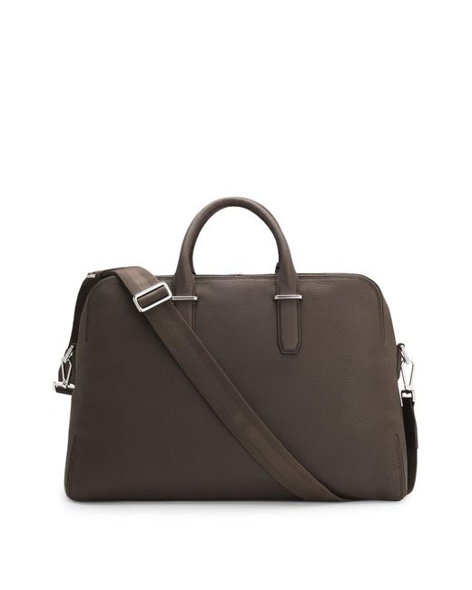 Boss Weekendtas Van Generfd Leer Met Reliëflogo in het Brown voor heren