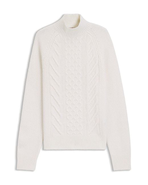 Boss Pullover Aus Schurwolle Mit Kaschmir Und Zopfmuster in White für Herren