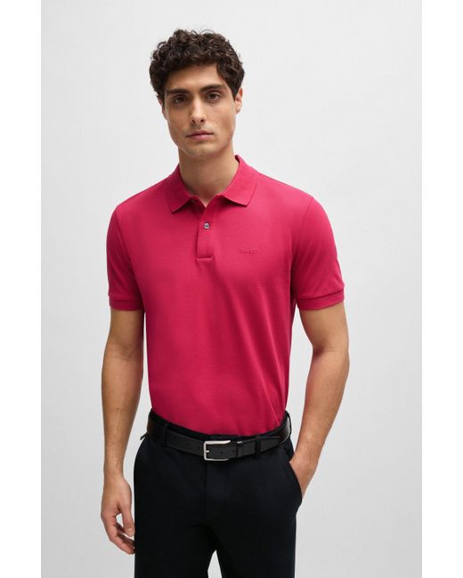 Polo en coton biologique avec logo brodé Boss pour homme en coloris Red