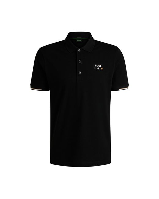 Boss Black Active Paddy Mercerised-Cotton Polo Shirt With Grid Trims for men