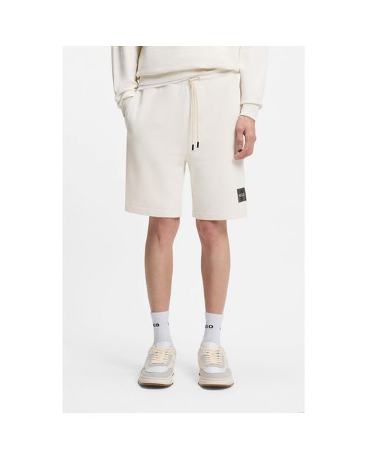 HUGO White Cotton-Terry Shorts With Tortoiseshell Logo for men